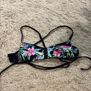 Arizona Jean Company Floral Bikini Top - Black and Pink